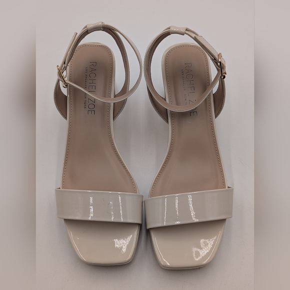 Rachel Zoe Cream Block Heel Sandals Size 7.5M Ankle Strap Gold Accents Buckle - Picture 10 of 16